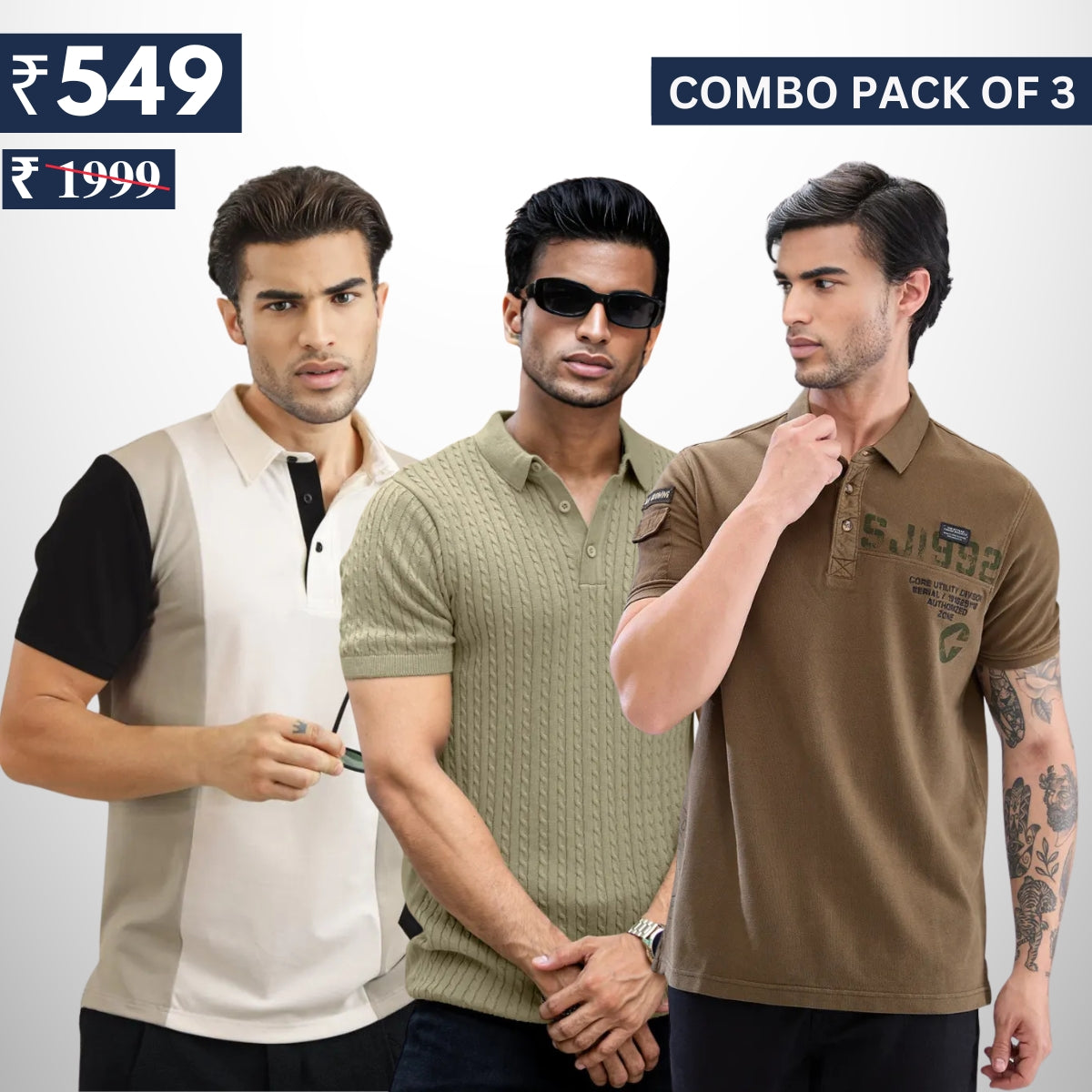 Men's Polo T-Shirts | Stylish & Comfortable | Combo Pack Of 3