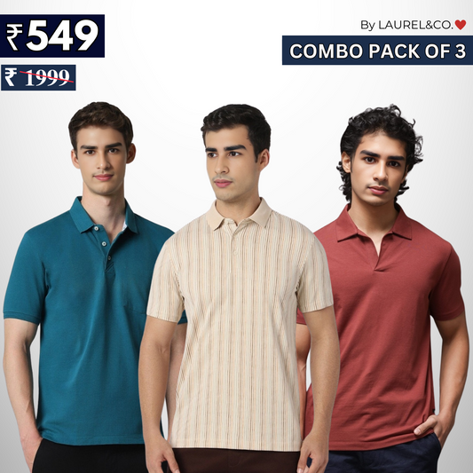 Combo Pack Of 3 | Men's Polo T-Shirts | Stylish & Comfortable