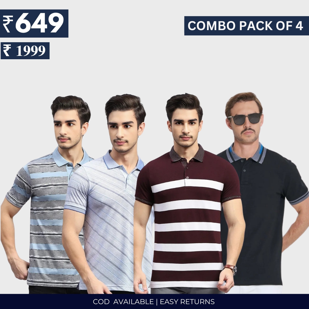 Combo Pack Of 4|Men's Style & Comfort Premium T-Shirts | Half Sleeves