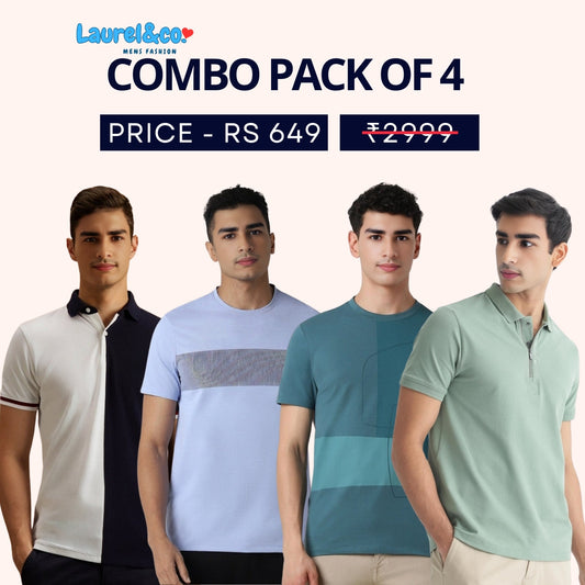 Combo Pack Of 4 | Men's Style & Comfort Premium T-Shirts | Half Sleeves
