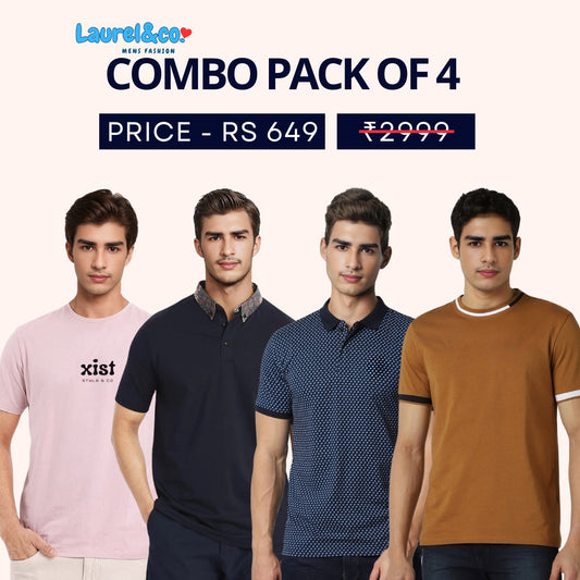 Combo Pack Of 4 | Men's Style & Comfort Premium T-Shirts | Half Sleeves
