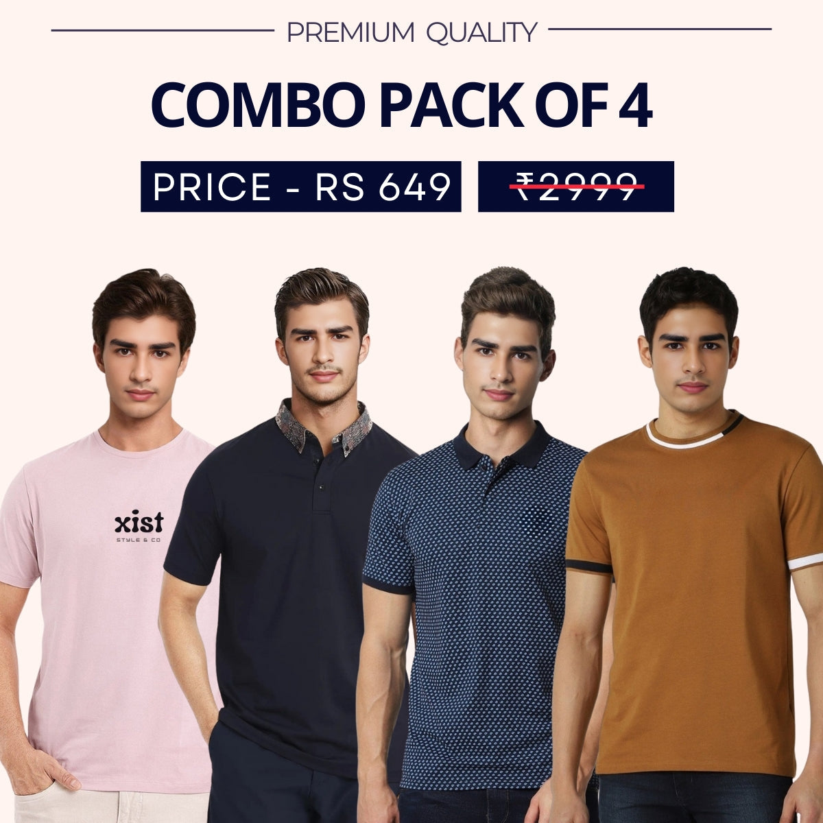 Combo Pack Of 4 | Men's Style & Comfort Premium T-Shirts | Half Sleeves