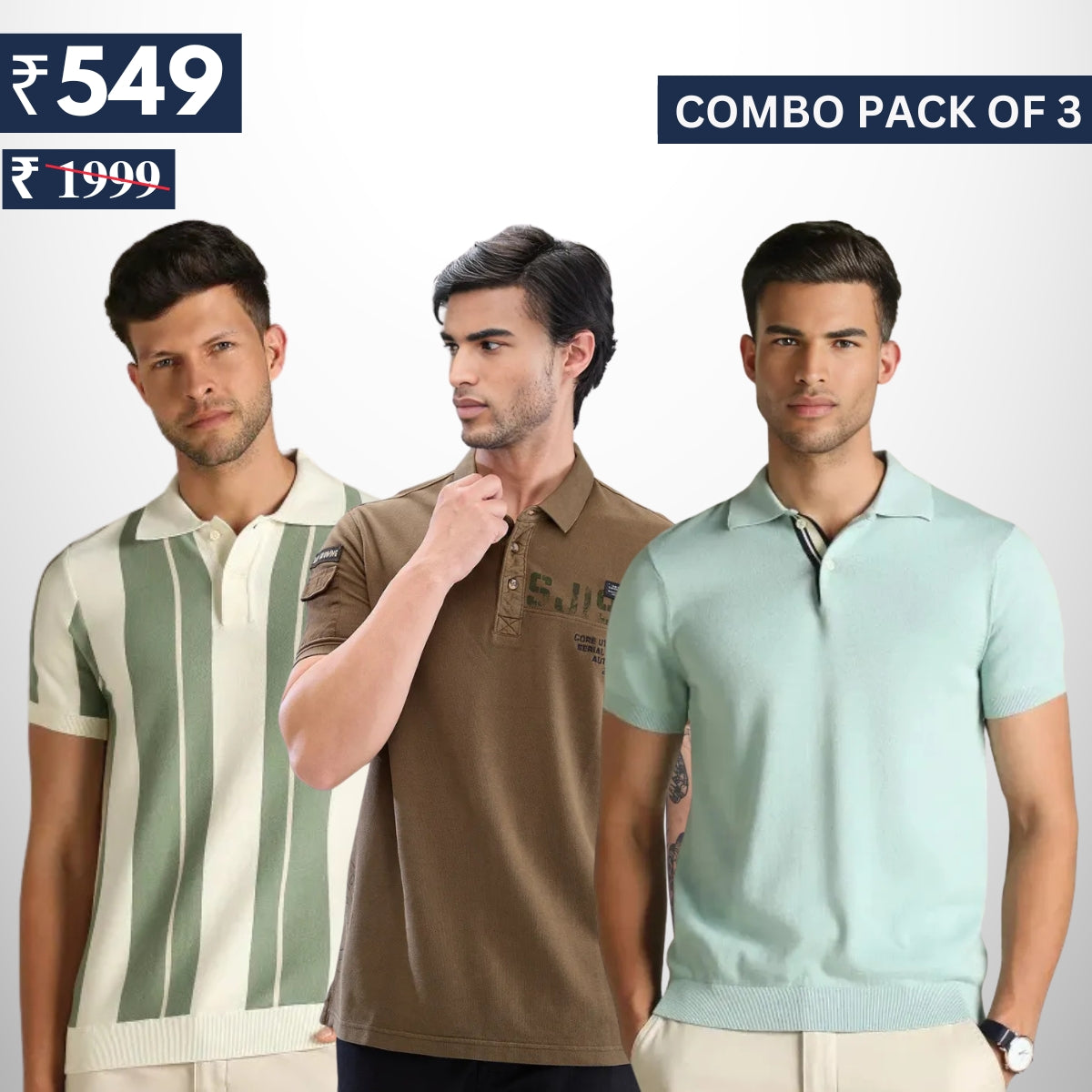 Men's Polo T-Shirts | Stylish & Comfortable | Combo Pack Of 3