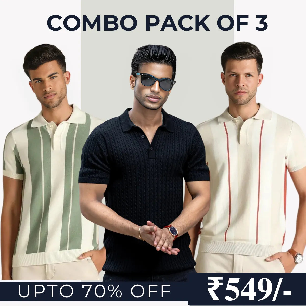 Men's Polo T-Shirts | Stylish & Comfortable | Combo Pack Of 3