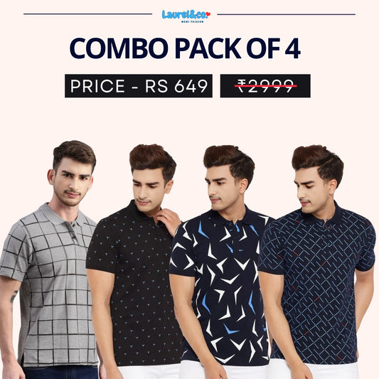 Combo Pack Of 4 | Men's Style & Comfort Premium T-Shirts | Half Sleeves