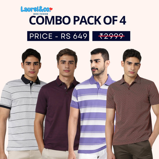 Combo Pack Of 4 | Men's Style & Comfort Premium T-Shirts | Half Sleeves