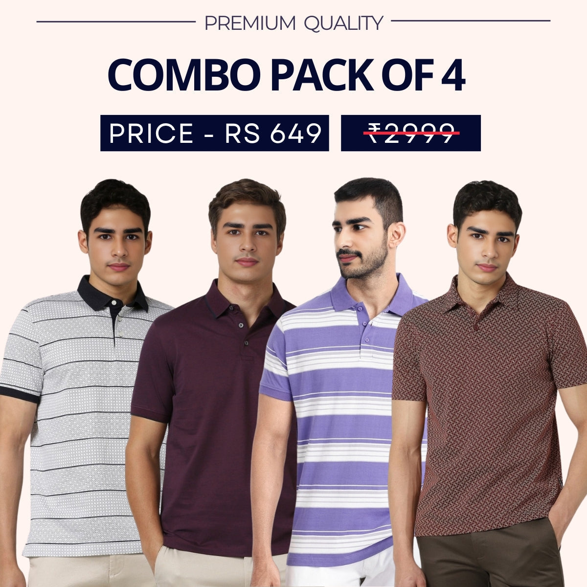 Combo Pack Of 4 | Men's Style & Comfort Premium T-Shirts | Half Sleeves