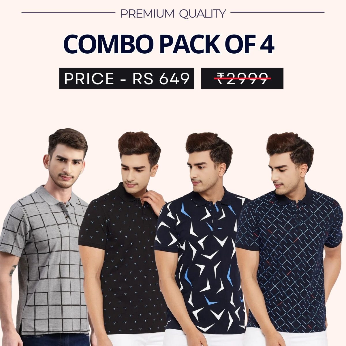 Combo Pack Of 4 | Men's Style & Comfort Premium T-Shirts | Half Sleeves