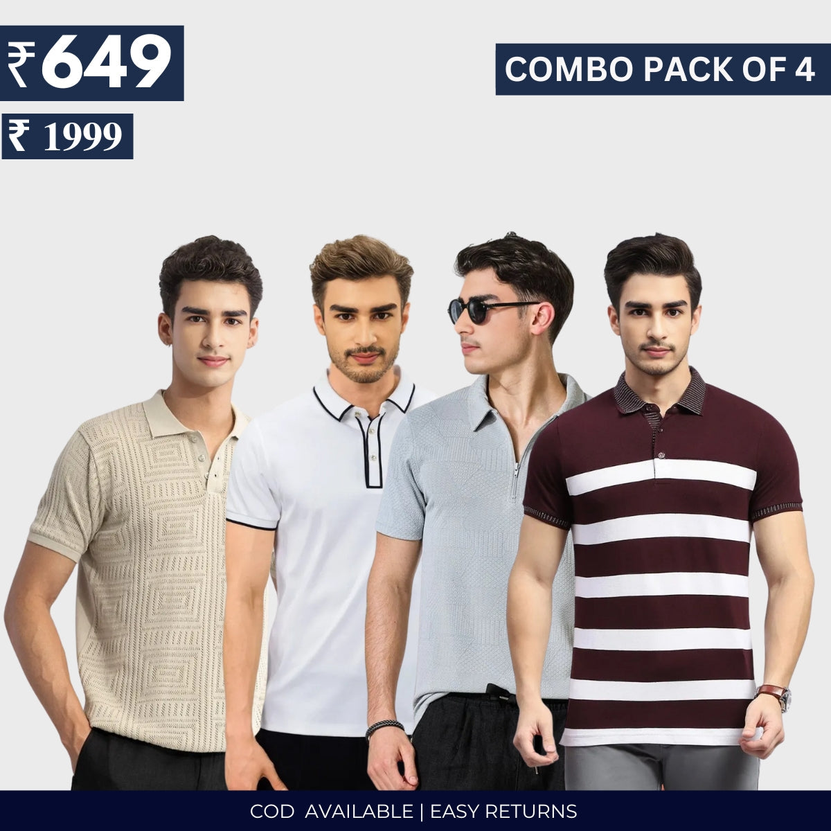 Combo Pack Of 4|Men's Style & Comfort Premium T-Shirts | Half Sleeves