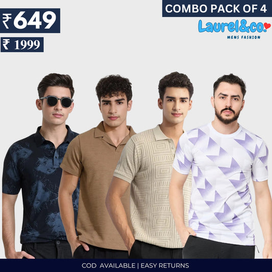Combo Pack Of 4|Men's Style & Comfort Premium T-Shirts | Half Sleeves