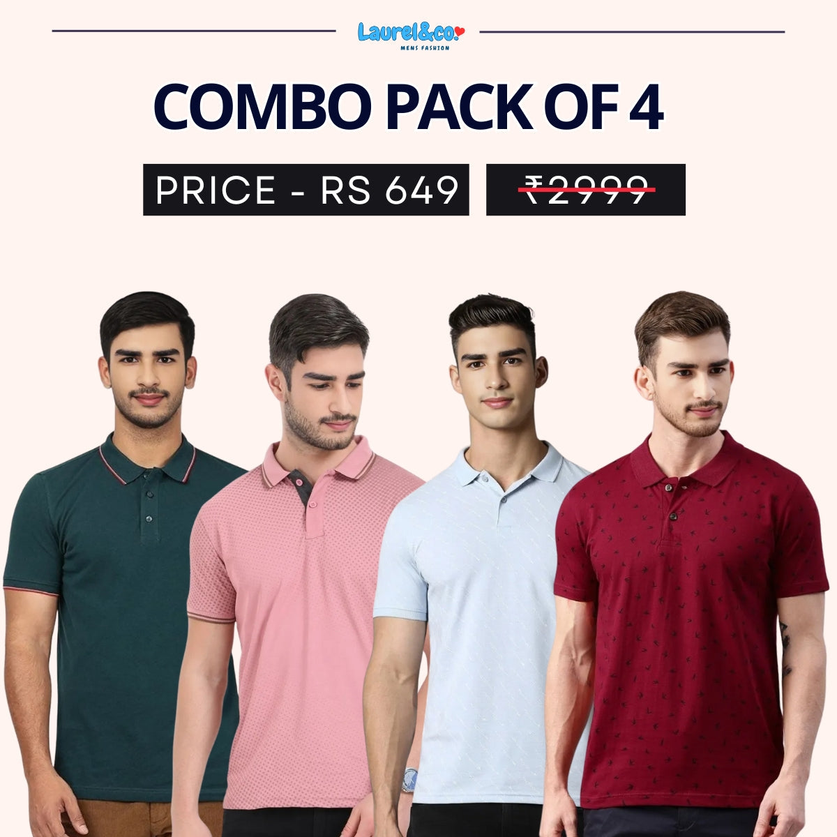 Combo Pack Of 4 | Men's Style & Comfort Premium T-Shirts | Half Sleeves