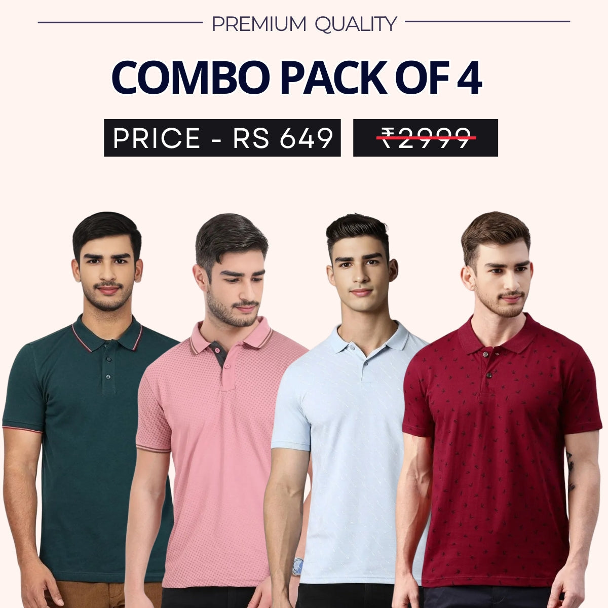 Combo Pack Of 4 | Men's Style & Comfort Premium T-Shirts | Half Sleeves