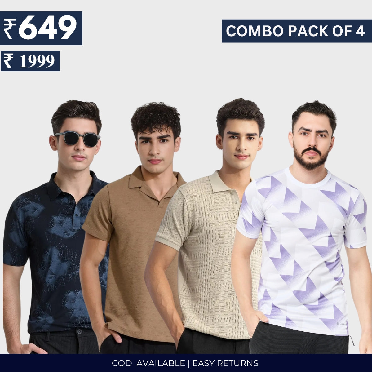 Combo Pack Of 4|Men's Style & Comfort Premium T-Shirts | Half Sleeves