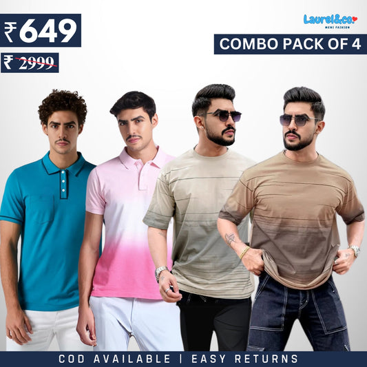 Combo Pack Of 4 | Men's Style & Comfort Premium T-Shirts | Half  Sleeves |