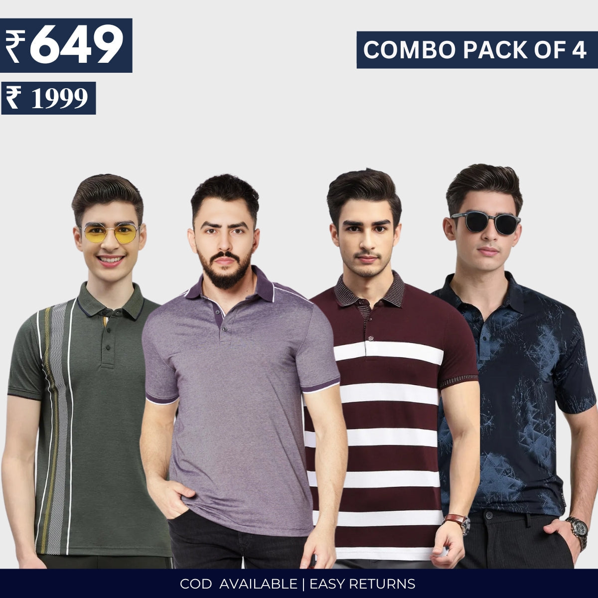 Combo Pack Of 4|Men's Style & Comfort Premium T-Shirts | Half Sleeves