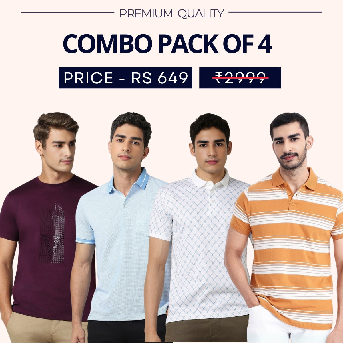 Combo Pack Of 4 | Men's Style & Comfort Premium T-Shirts | Half Sleeves