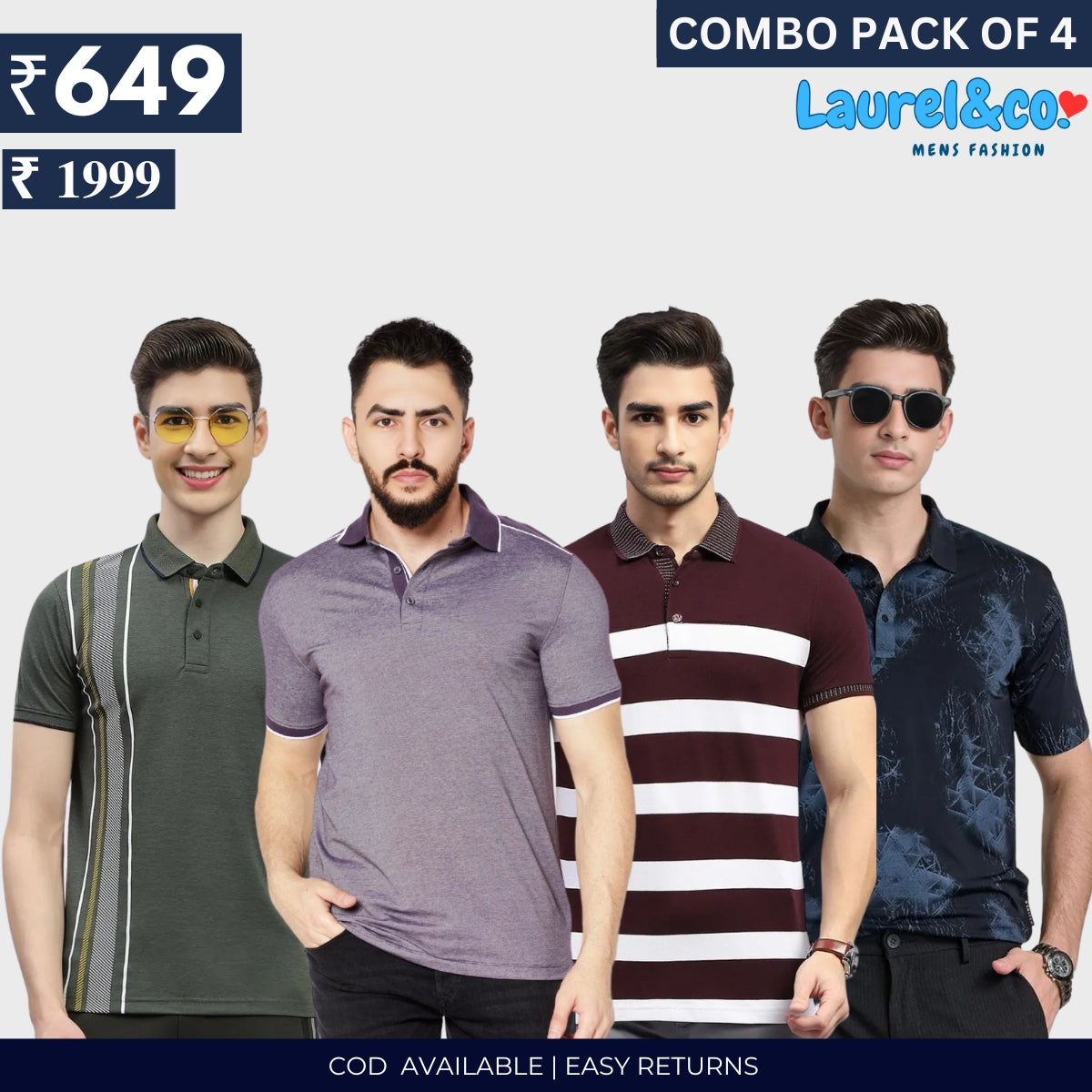Combo Pack Of 4|Men's Style & Comfort Premium T-Shirts | Half Sleeves