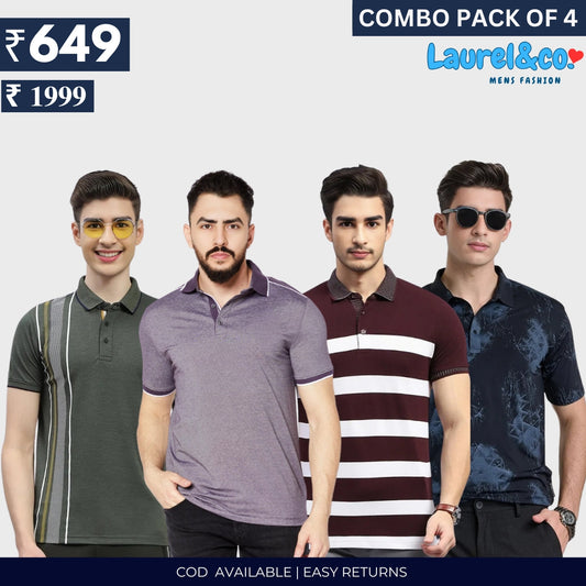 Combo Pack Of 4|Men's Style & Comfort Premium T-Shirts | Half Sleeves