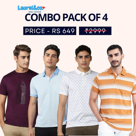 Combo Pack Of 4 | Men's Style & Comfort Premium T-Shirts | Half Sleeves