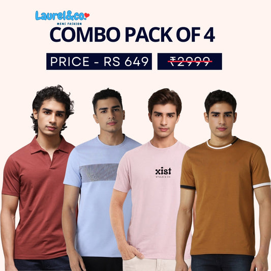Combo Pack Of 4 | Men's Style & Comfort Premium T-Shirts | Half Sleeves