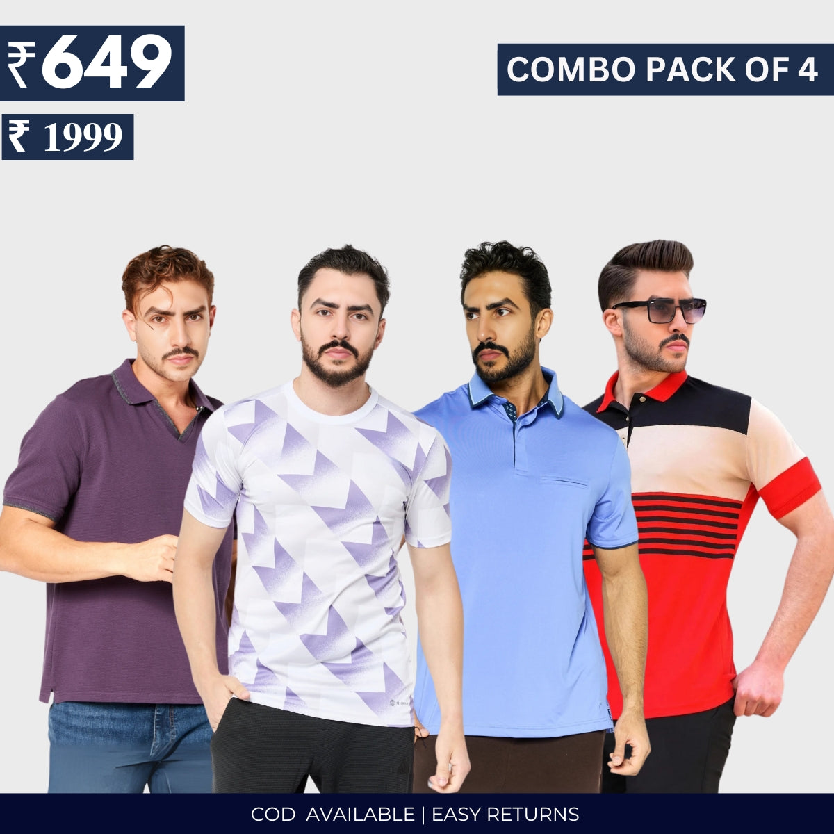 Combo Pack Of 4|Men's Style & Comfort Premium T-Shirts | Half Sleeves