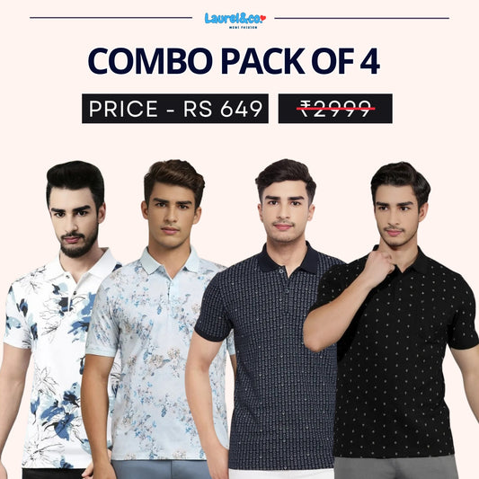 Combo Pack Of 4 | Men's Style & Comfort Premium T-Shirts | Half Sleeves