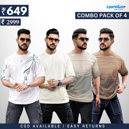 Combo Pack Of 4 | Men's Style & Comfort Premium T-Shirts | Half  Sleeves |