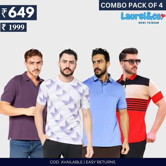 Combo Pack Of 4|Men's Style & Comfort Premium T-Shirts | Half Sleeves