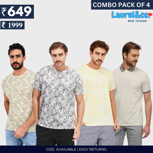 Combo Pack Of 4|Men's Style & Comfort Premium T-Shirts | Half Sleeves