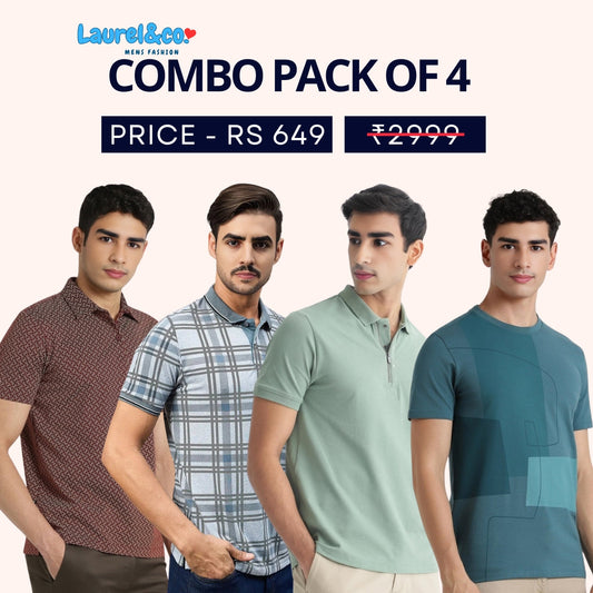 Combo Pack Of 4 | Men's Style & Comfort Premium T-Shirts | Half Sleeves
