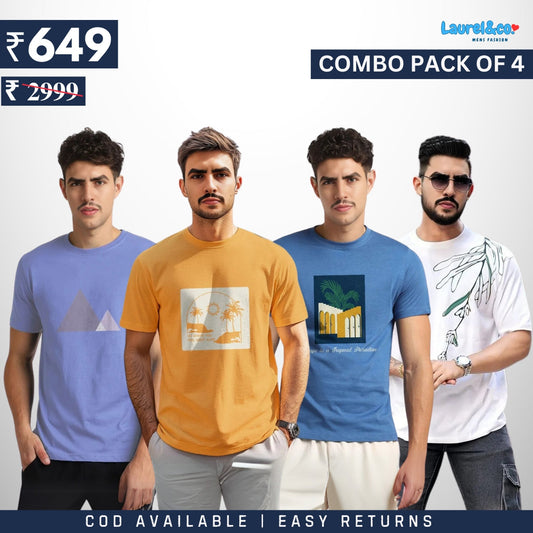 Combo Pack Of 4 | Men's Style & Comfort Premium T-Shirts | Half  Sleeves |