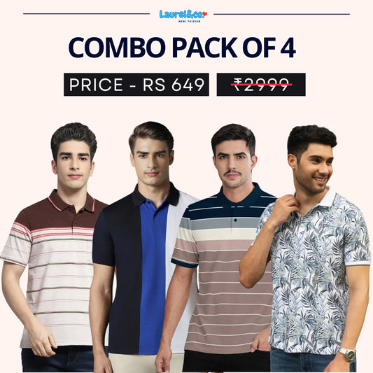 Combo Pack Of 4 | Men's Style & Comfort Premium T-Shirts | Half Sleeves