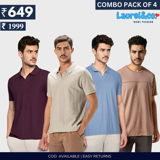 Combo Pack Of 4|Men's Style & Comfort Premium T-Shirts | Half Sleeves