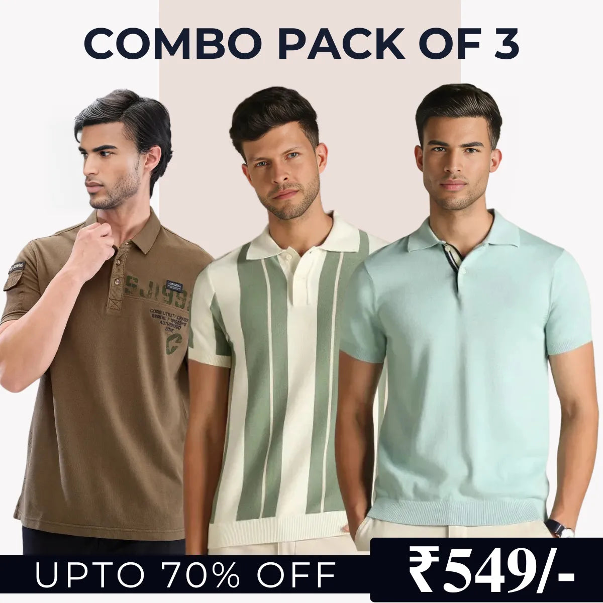 Men's Polo T-Shirts | Stylish & Comfortable | Combo Pack Of 3