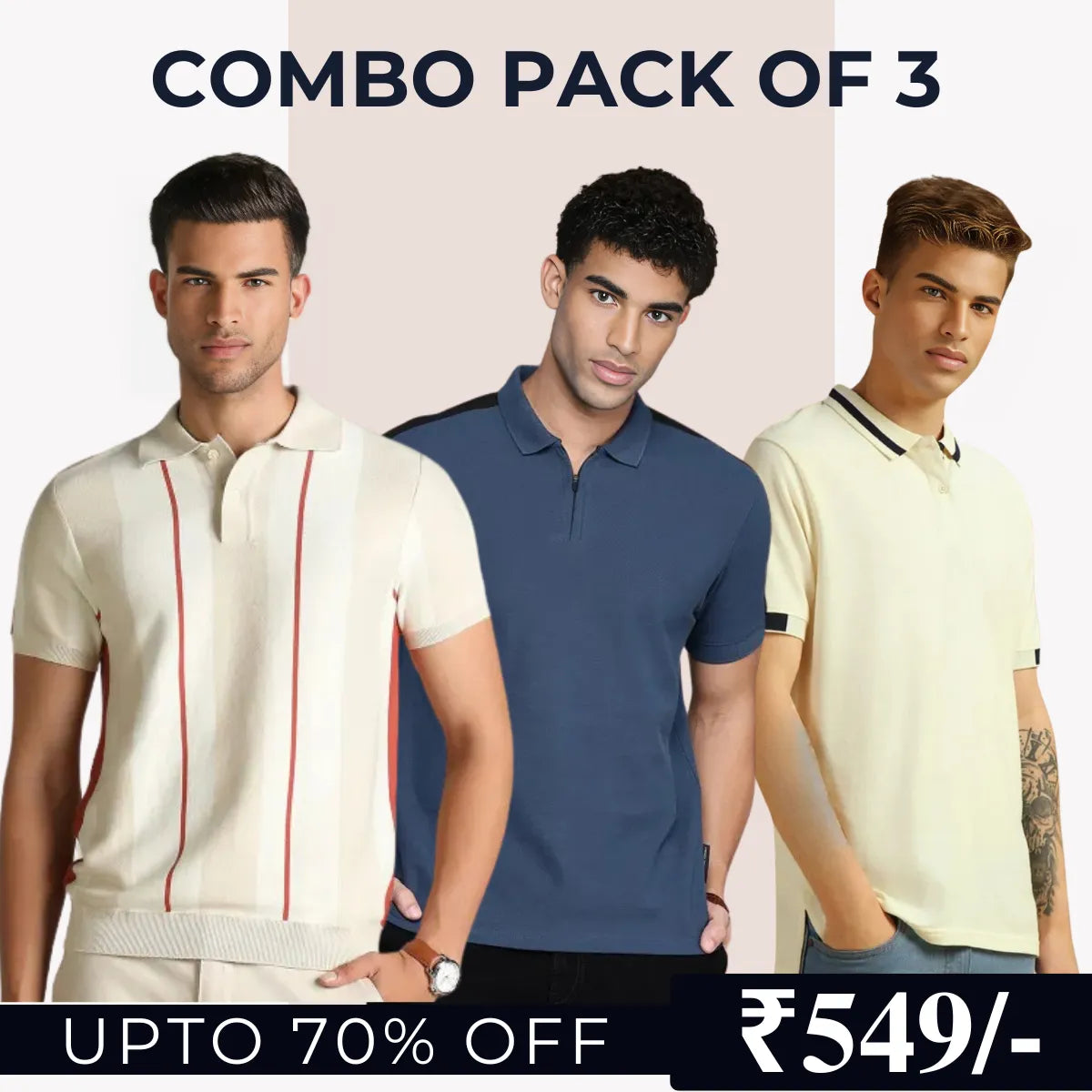 Men's Polo T-Shirts | Stylish & Comfortable | Combo Pack Of 3